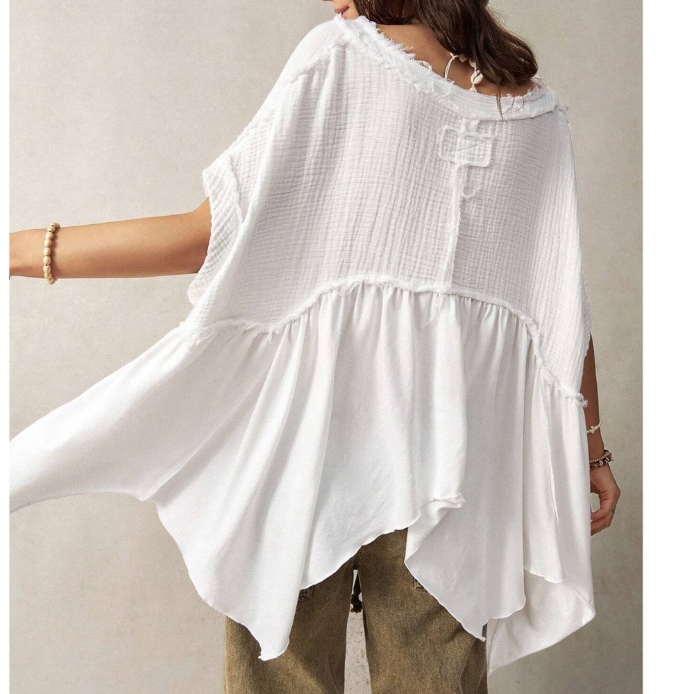 Solid Notched neck High Low Asymmetrical hem oversized Top - Picture 9 of 12